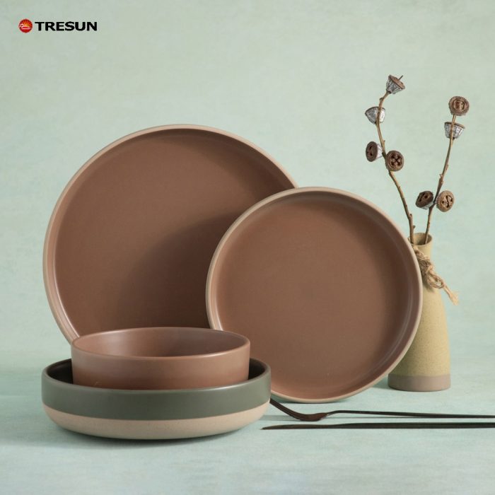 Caramel Color Stoneware Ceramic Dinnerware Set TRSC2504030