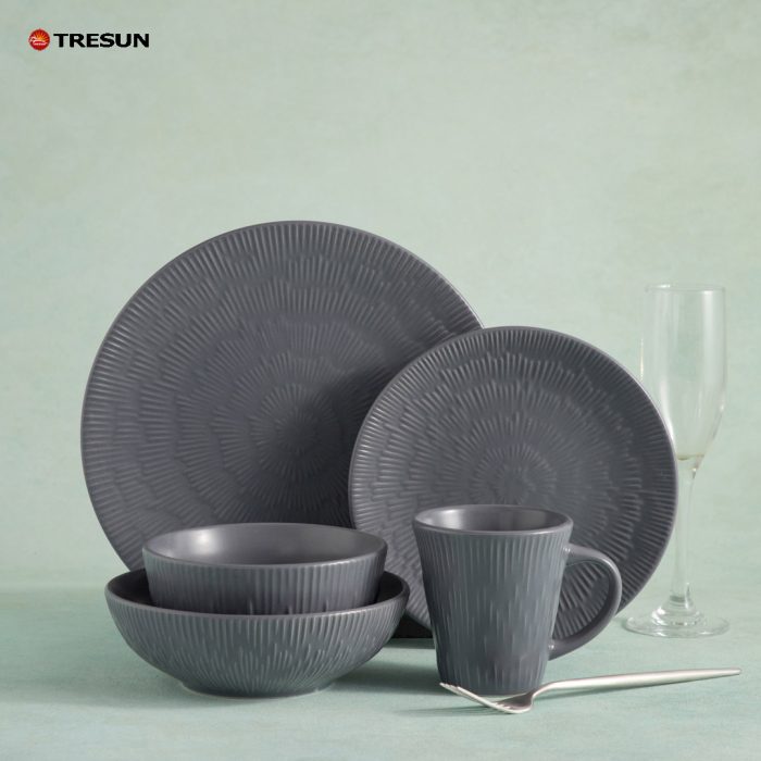 Embossed Grey Color Stoneware Dinnerware Set TRSC2504029