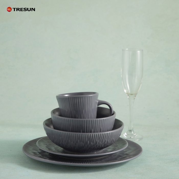 Embossed Grey Color Stoneware Dinnerware Set TRSC2504029