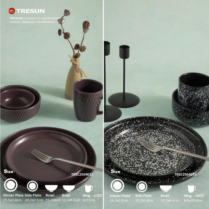 TRESUN Brown Yellow Stoneware Plates and Bowls Sets TRSC2504032